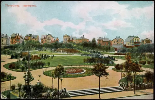 Ansichtskarte Flensburg Stadtpark. Häuser 1906