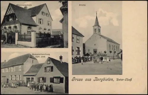 CPA Bergbieten Elsaß 3 Bild Mädchenschule Handlung Kirche 1911