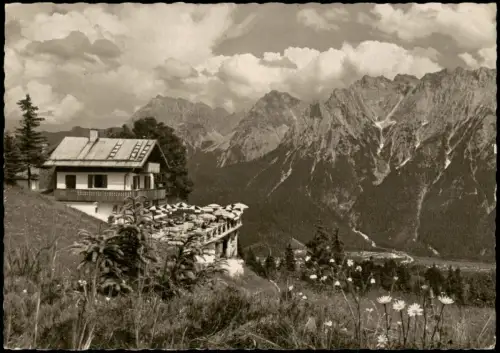 Ansichtskarte Mittenwald Kranzberghaus mit Karwendelgebirge 1964