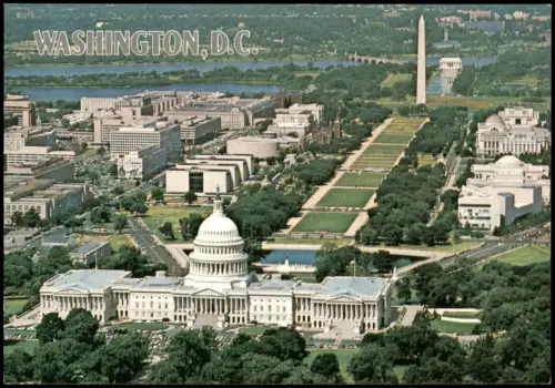 Washington D.C. Luftaufnahme The Mall mit Kapitol und Monumenten 1990