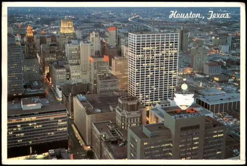 Postcard Houston Nächtliche Skyline mit Wolkenkratzern 1967