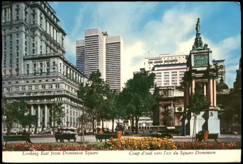Montreal Dominion Square mit Boer War Memorial und Stadtpanorama 1975