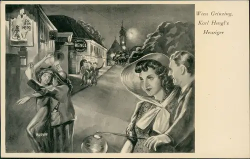 Ansichtskarte Grinzing-Wien Gasthaus Karl Hegls Heuriger Künstlerkarte 1932