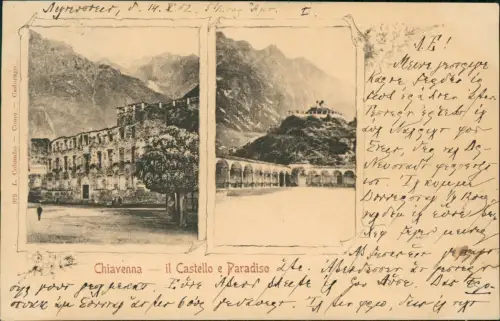 Cartolina Chiavenna 2 Bild Il Castello e Paradiso 1902