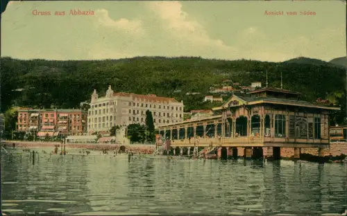 Postcard Sankt Jakobi Opatija (Abbazia) Strand Restaurant Hotels 1910
