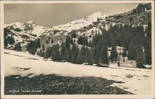 Ansichtskarte Arosa Stadt Schnee mit den ersten Blumen 1926