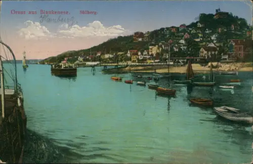 Ansichtskarte Blankenese-Hamburg Süllberg Strand Boote 1914