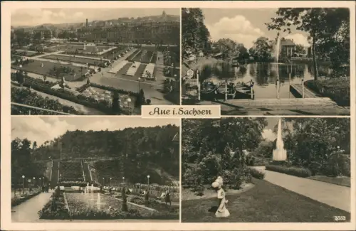 Ansichtskarte Aue (Erzgebirge) 4 Bild Anlagen Park 1947