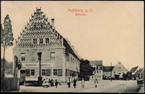 Ansichtskarte Mühlberg/Elbe Miłota Straßenpartie Marktplatz 1912