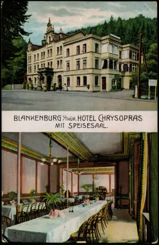 Ansichtskarte Bad Blankenburg HOTEL CHRYSOPRAS mit Speisesaal 1911