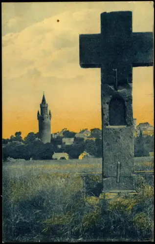 Ansichtskarte Friedberg (Hessen) Steinernes Kreuz und Burg 1915