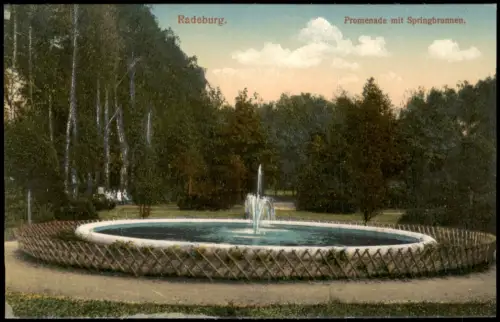 Ansichtskarte Radeburg Promenade mit Springbrunnen. Colorkarte 1915
