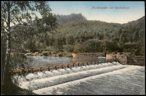 Ansichtskarte Rochsburg-Lunzenau Muldenwehr bei Rochsburg, Ansicht 1910