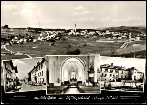 Wegscheid-Lenggries MB: Panorama, Ortsansicht, Kirche und Krankenhaus 1971