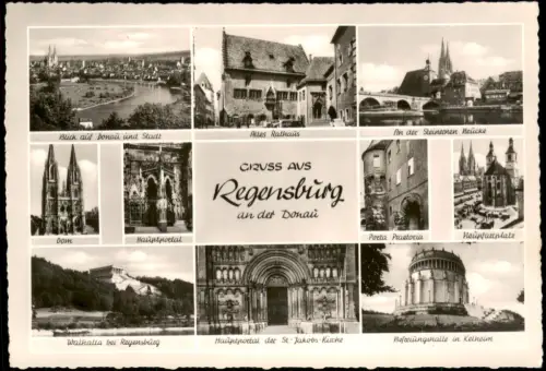 Ansichtskarte Regensburg MB mit Walhalla und Befreiungshalle 1955