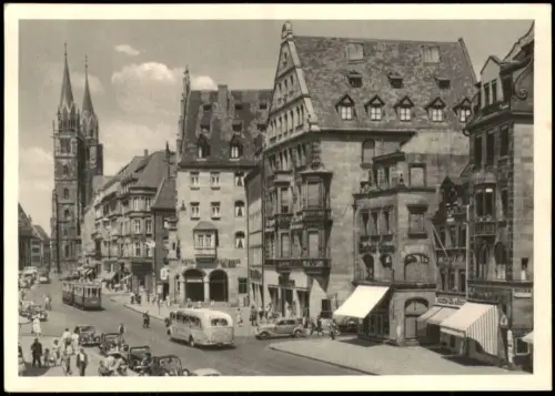 Ansichtskarte Nürnberg Blick in die Königstraße mit Lorenzkirche 1954