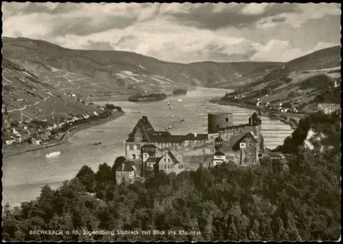 Ansichtskarte Bacharach Jugendburg Stahleck mit Blick ins Rheintal 1955