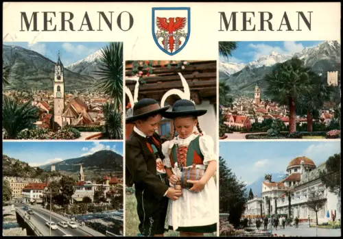 Meran Merano MB mit Südtiroler Trachten, Kurhaus und Panorama 1978