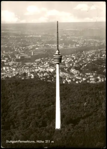 Ansichtskarte Stuttgart Fernsehturm, Höhe 211m mit Panoramablick 1956