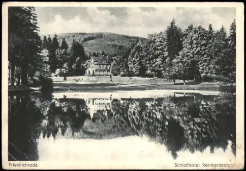 Ansichtskarte Friedrichroda Schloßhotel Reinhardsbrunn mit See 1938