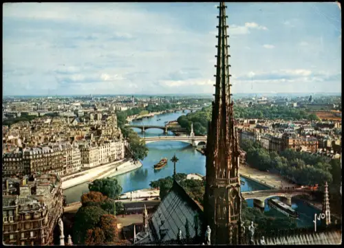 Paris Panorama auf die Seine von den Türmen von Notre-Dame, Paris 1967