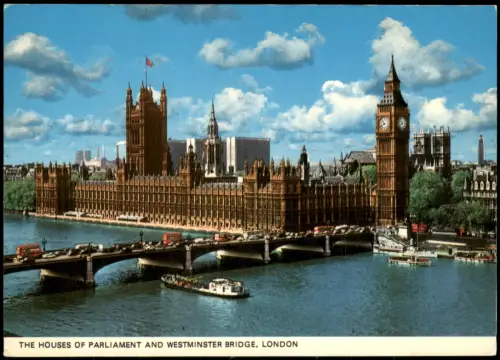Postcard London Houses of Parliament und Westminster Bridge 1970
