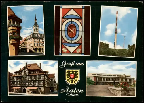 Ansichtskarte Aalen Altes Rathaus, Stadthalle und Fernsehturm 1970