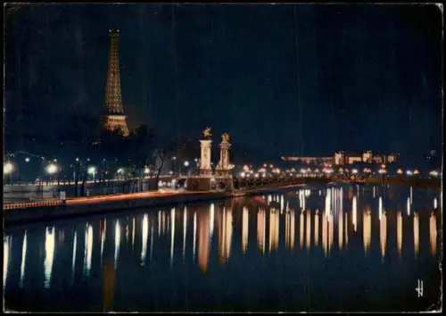 Paris Die Seine am Pont Alexandre III mit Eiffelturm bei Nacht 1972