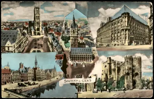 Postkaart Gent Ghent (Gand) Collage von Stadtansichten von Gent 1956
