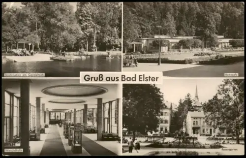 Ansichtskarte Bad Elster Rosengarten Wandelhalle Gondelteich Badecafé 1958