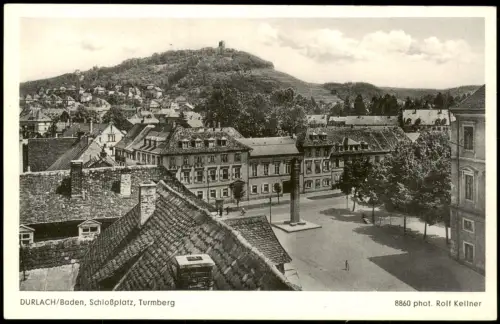 Ansichtskarte Durlach-Karlsruhe Schloßplatz und Turmberg, Durlach 1955