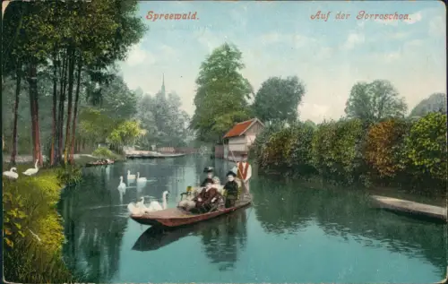 Ansichtskarte .Brandenburg Auf der Gorroschoa. Spreewald - Kahnfahrt 1910