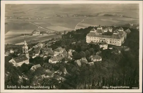 Ansichtskarte Augustusburg Erzgebirge Luftbild Schloß und Stadt 1938