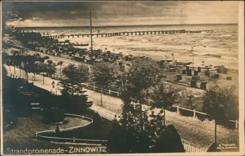 Ansichtskarte Zinnowitz Strandpromenade Seebrücke 1926