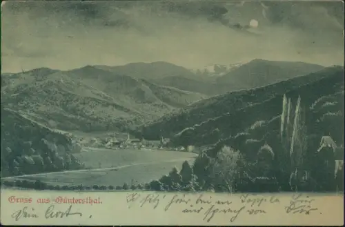 Ansichtskarte Günterstal-Freiburg im Breisgau Totale Mondscheinlitho 1899