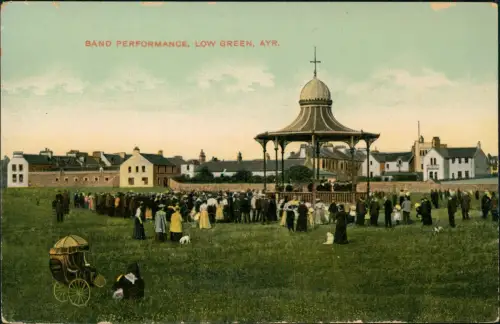 Postcard Ayr Schotland Band Performance - Pavillon Menschen 1912
