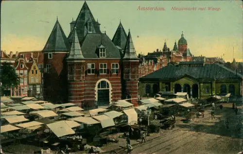 Postkaart Amsterdam Amsterdam Nieuwmarkt met Waag. 1913