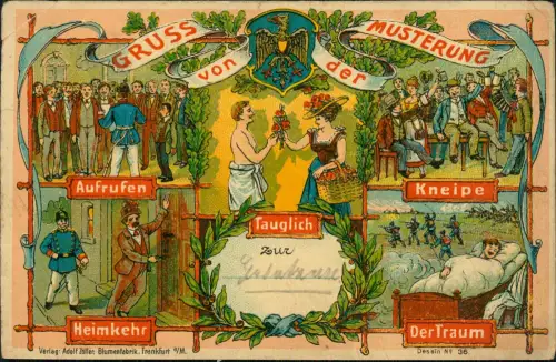 AK Militaria Gruss von der Musterung Scherzkarte 1914  Stempel Stuttgart