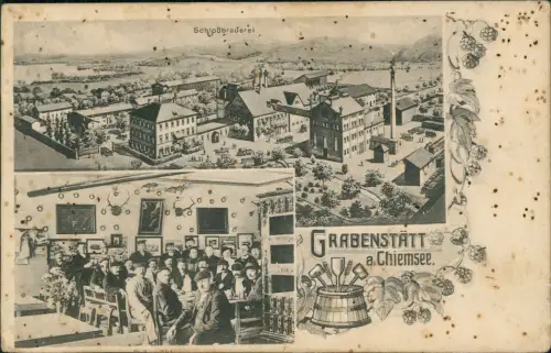Ansichtskarte Grabenstätt Schloßbrauerei Belegschaft Saal 2 Bild 1917