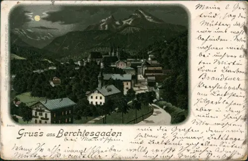 Ansichtskarte Litho AK Berchtesgaden Straßenszene Mondschein 1898