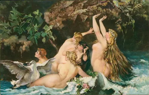 Ansichtskarte  Leben Erotik Nackt Nude Nymphen Gemälde 1912