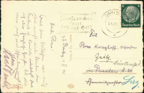 Postcard Danzig Gdańsk Rathaus Straße belebt 1940