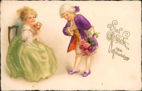 Ansichtskarte  Geburtstag Birthday Junge und Mädchen als Adlige 1928