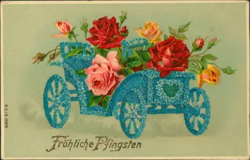 Ansichtskarte  Pfingsten Pentecost Auto aus Veilchen mit Roden Gold 1909