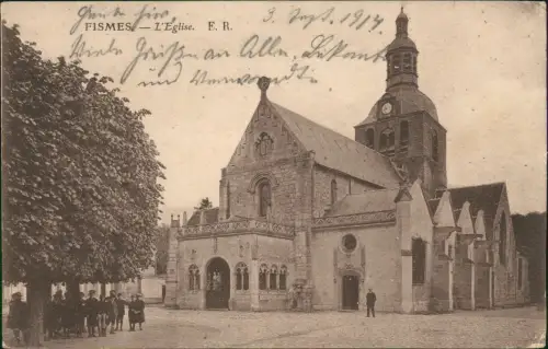 CPA Fismes Partie an der Kirche 1918  gel. Feldpost