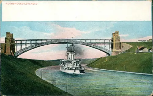 Ansichtskarte Suchsdorf-Kiel Levensauer Hochbrücke Kriegsschiff 1913
