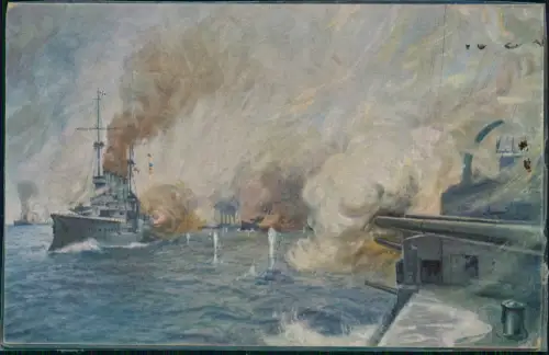 Schiffe Kriegsschiff Marine Künstlerkarte Seeschlacht 
Coronel Chile 1917