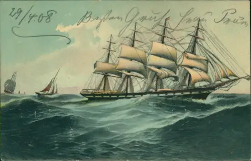 Ansichtskarte  Schiffe Segelschiffe Künstlerkarte 1908
