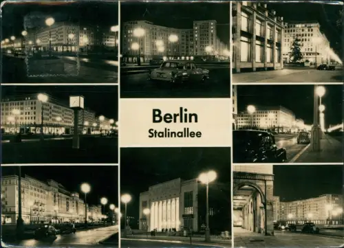 Ansichtskarte Berlin Stalinallee Mehrbildkarte bei Nacht 1958