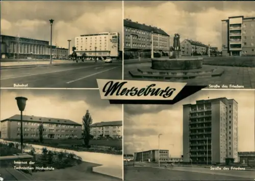 Merseburg Bahnhof, Straße des Friedens, Hochhäuser Neubauten 1966